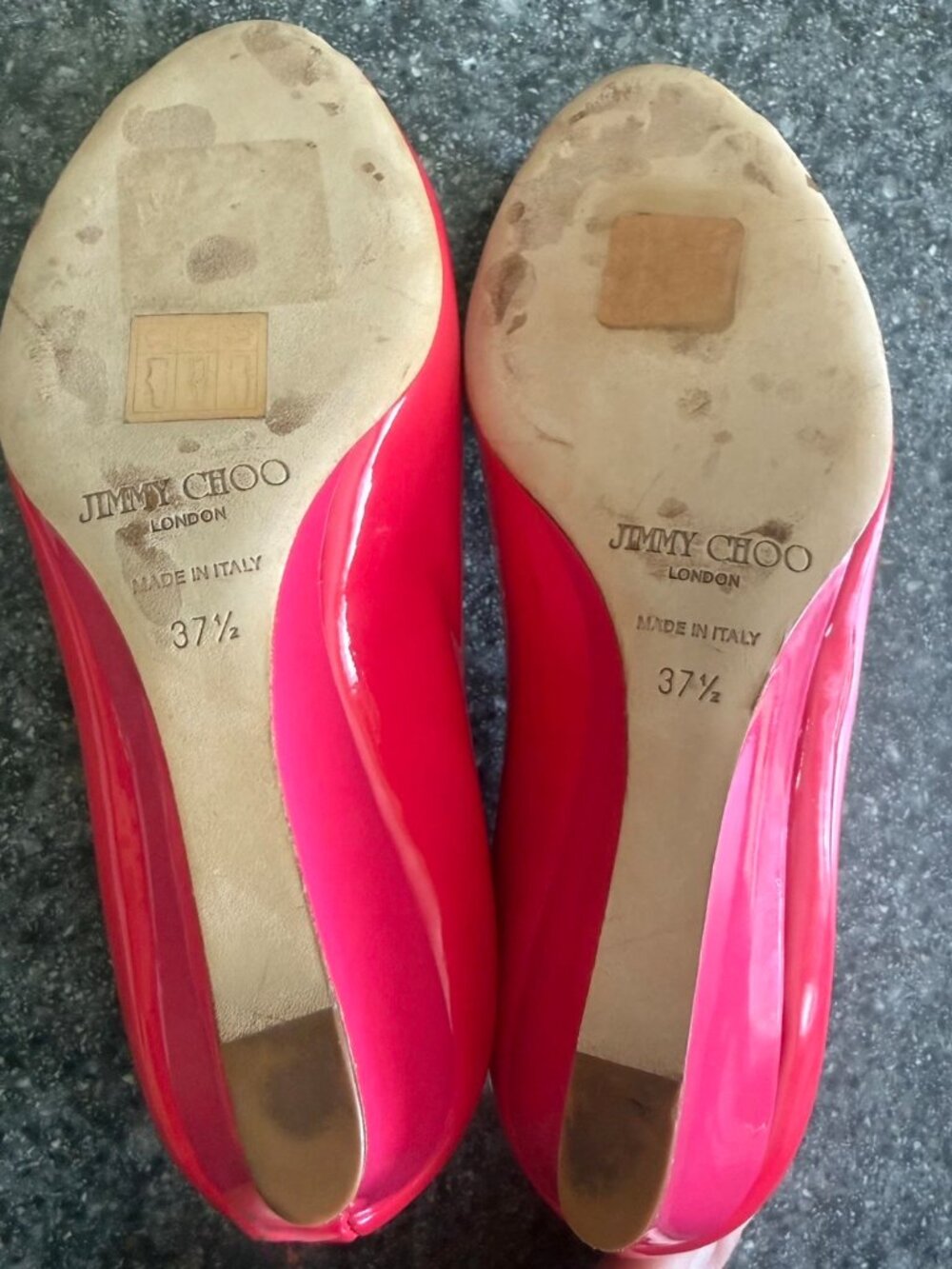 Jimmy Choo Patent Leather Open Toe Wedge Hot Pink - Picture 2 of 7